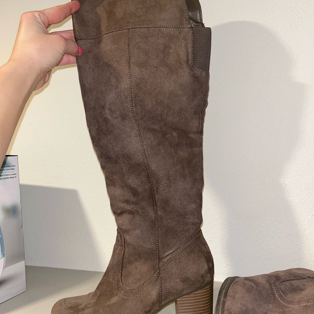 Brown Suede Knee-High Boots